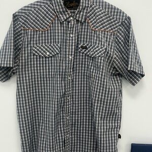 Howler Brothers Navy and White Plaid Shirt Western Shirt Medium Pearl Snaps